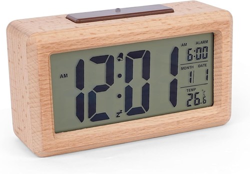 Wooden digital alarm clock - alarm,