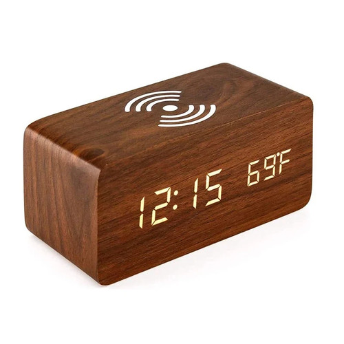 Wooden digital alarm clock led - wooden,